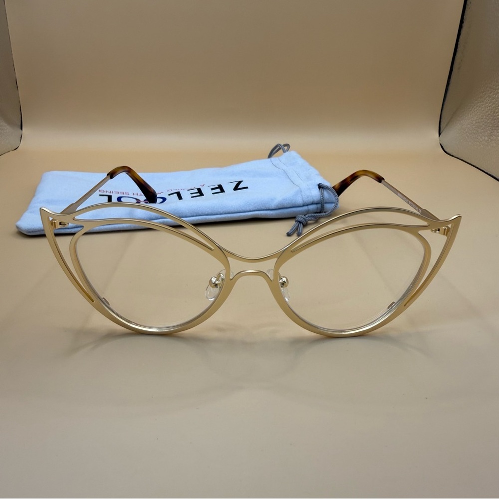 Zeelool Golden Cat Eye Glasses Frames, No prescription - Picture 2 of 6